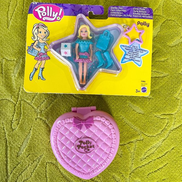 Mattel Polly Pocket Sparkle Stars 2003 NEW Bluebird Pink Heart Compact 1994 VTG - Picture 2 of 11